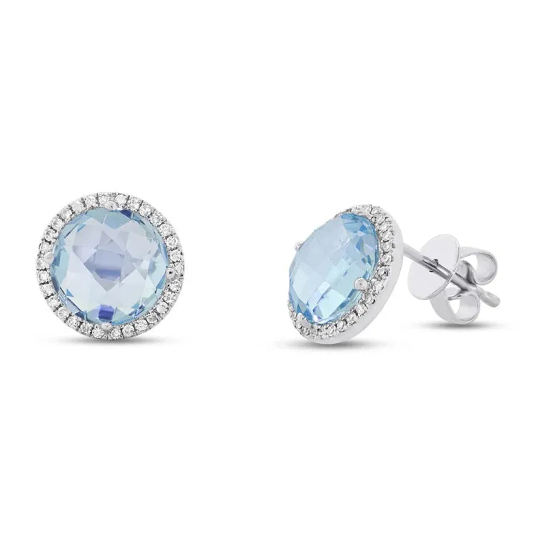 0.16ct Diamond & 4.35ct Blue Topaz 14k White Gold Earring