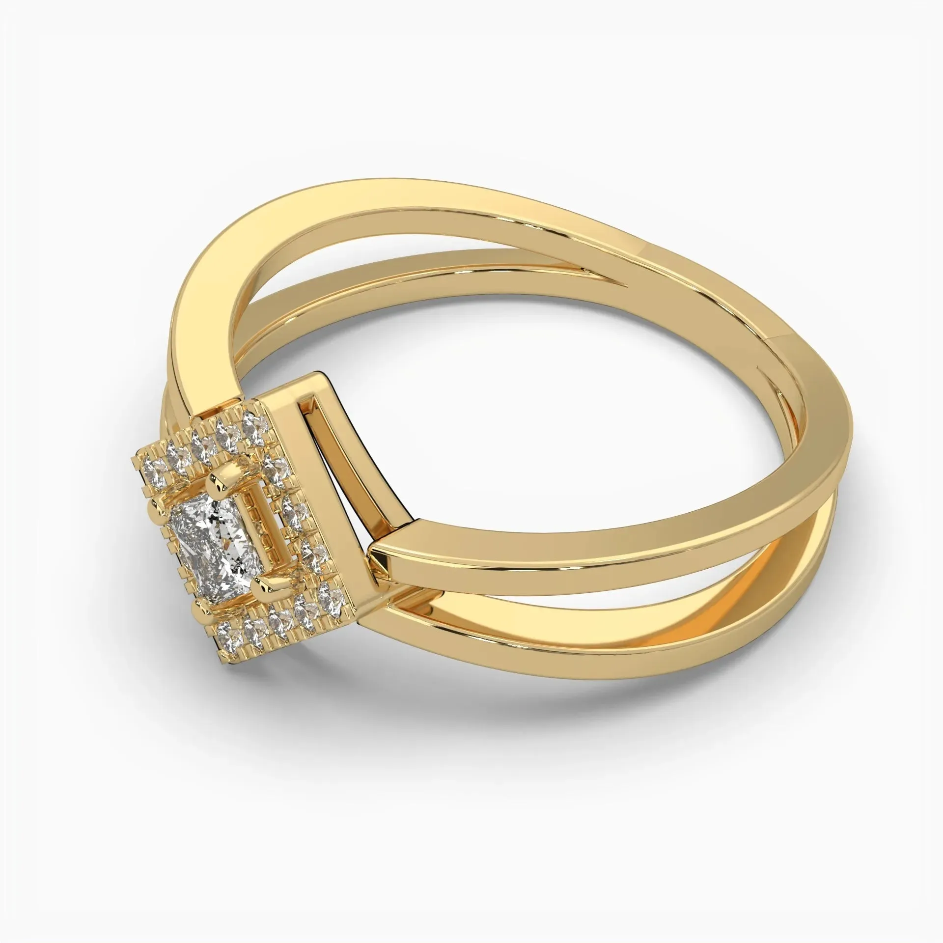 0.25ctw Princess and Round Lab Grown Diamond Split Shank Fashion Ring | 14k Gold