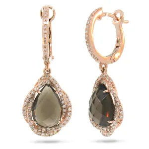 0.48ct Diamond & 3.75ct Smokey Topaz 14k Rose Gold Earring