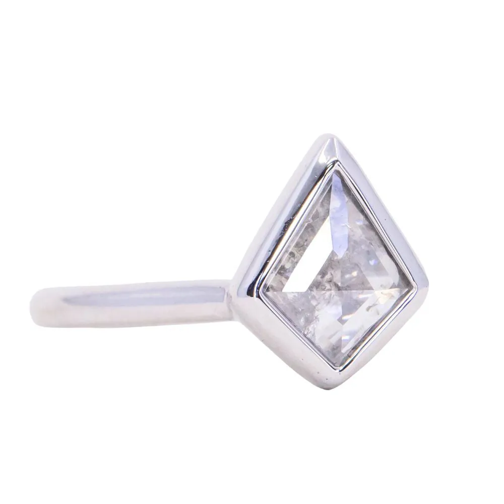 0.73ct Kite Shaped Light Grey Salt   Pepper Rosecut Diamond Contemporary Bezel Solitaire in 14k White Gold