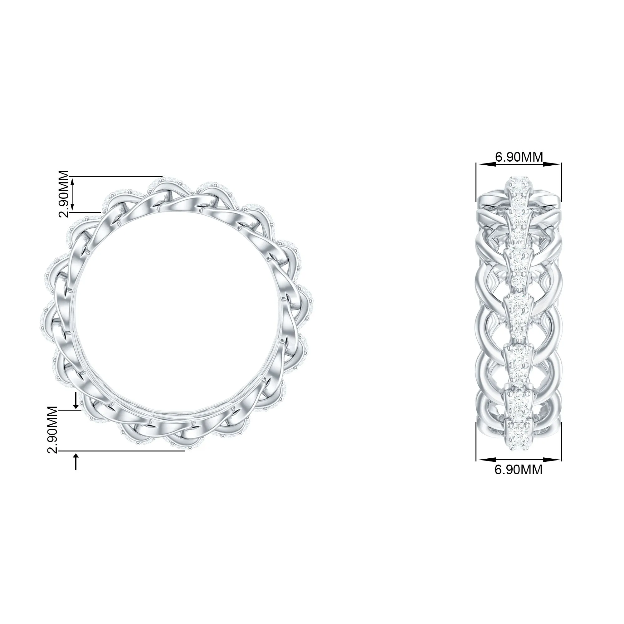 1 CT Moissanite Unique Eternity Chain Link Ring