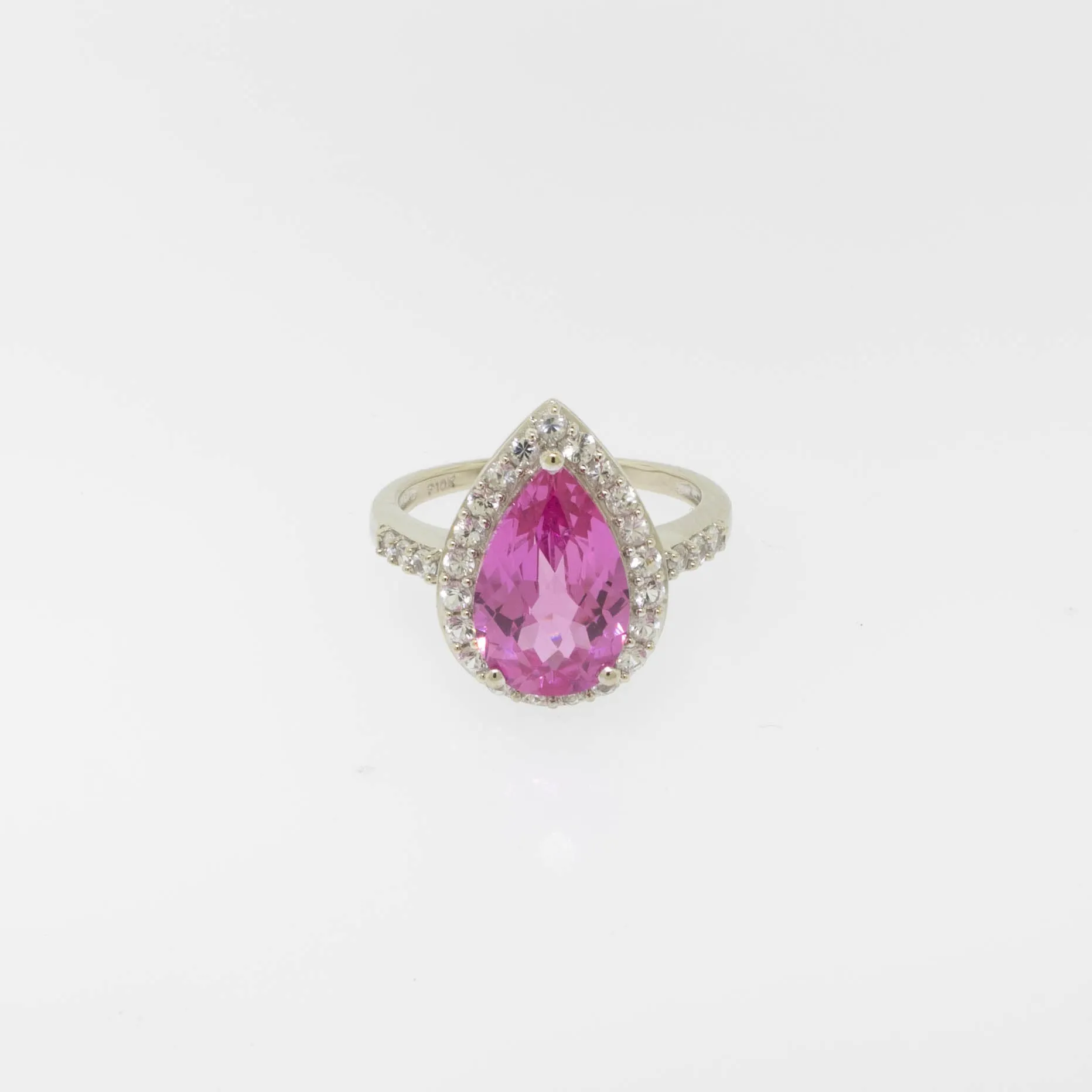 10K White Gold Imitation Pink and Clear Stone Ring Size 8 (Estate Ring)