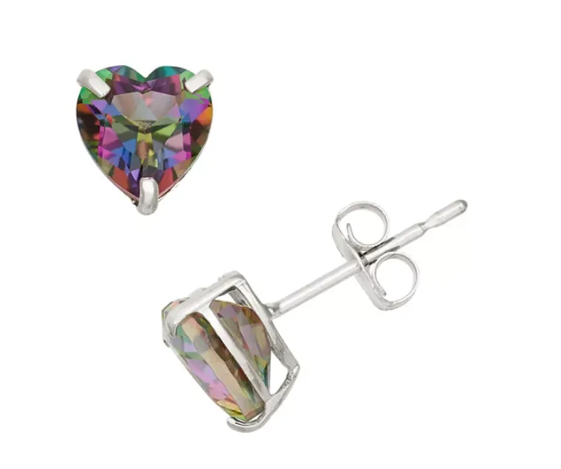 10k White Gold Plated 1 Carat Heart Created Mystic Topaz Stud Earrings