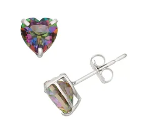 10k White Gold Plated 3 Carat Heart Created Mystic Topaz Stud Earrings