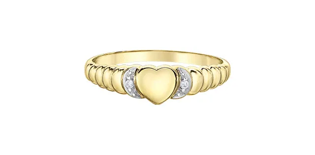 10K Yellow Gold Heart Ring with Diamonds