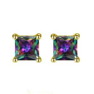 10k Yellow Gold Plated 2 Carat Princess Cut Created Mystic Topaz Stud Earrings