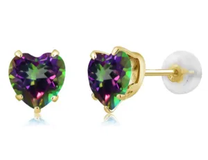 10k Yellow Gold Plated 3 Carat Heart Created Mystic Topaz Stud Earrings