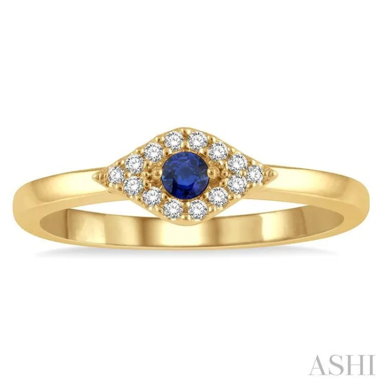 1/10 ctw Evil Eye Round Cut Diamond & 2.60MM Sapphire Precious Ring in 14K Yellow Gold