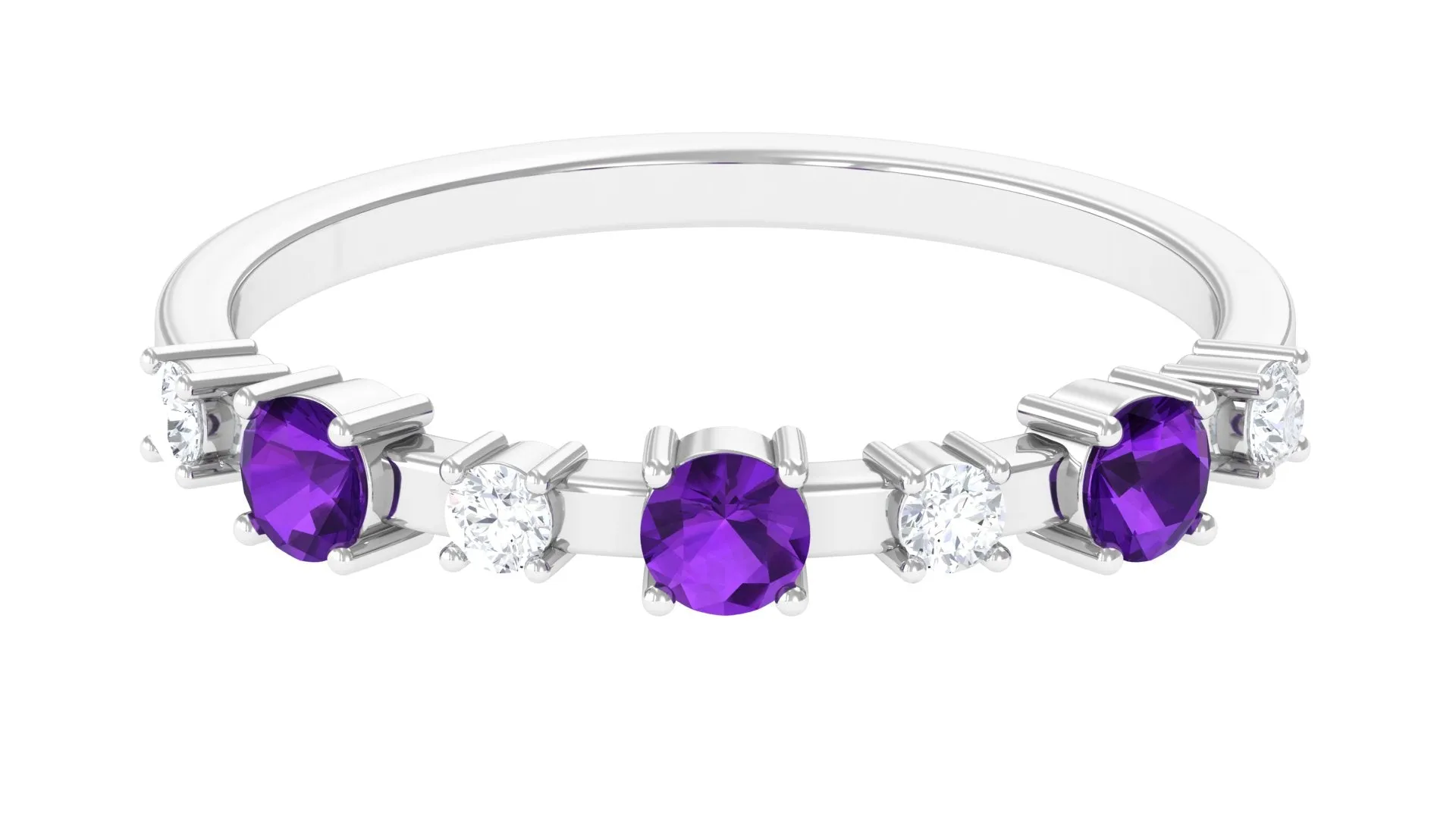 1/2 CT Amethyst and Diamond Half Eternity Ring