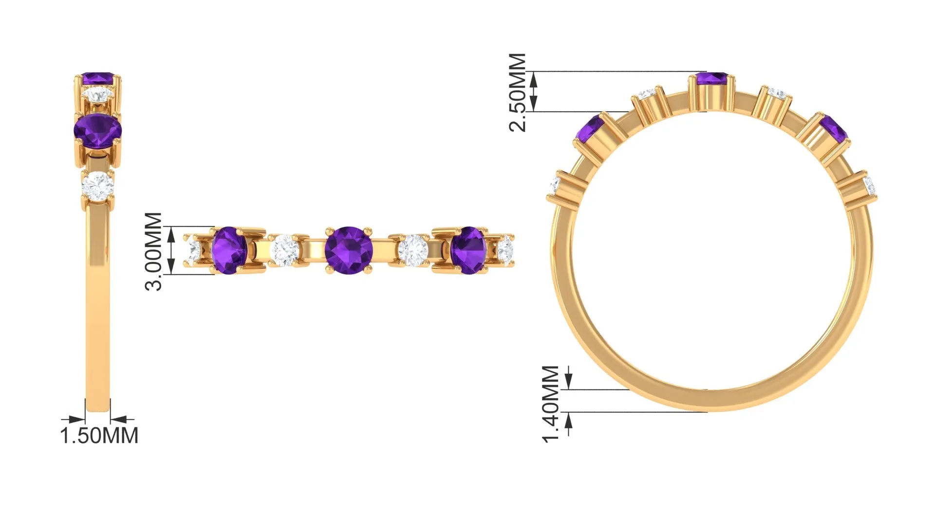 1/2 CT Amethyst and Diamond Half Eternity Ring