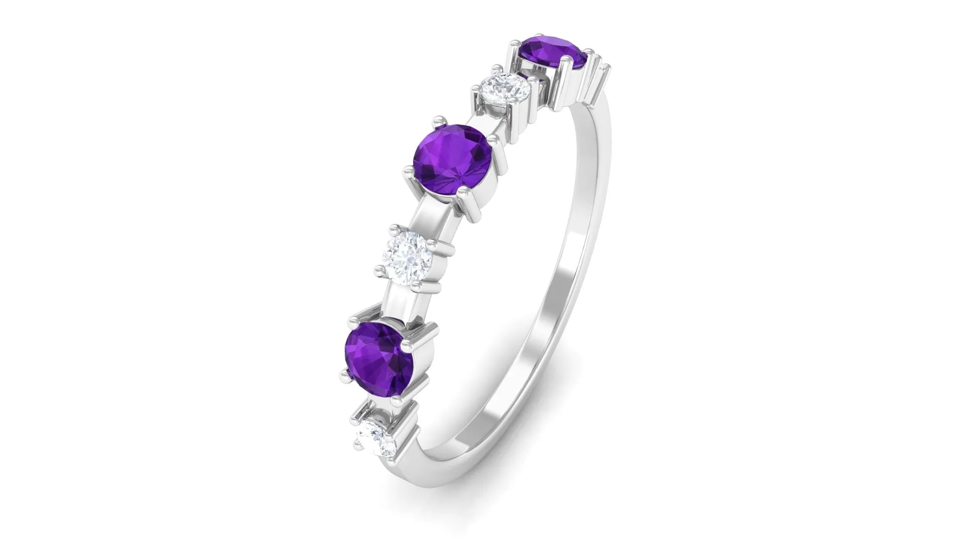 1/2 CT Amethyst and Diamond Half Eternity Ring