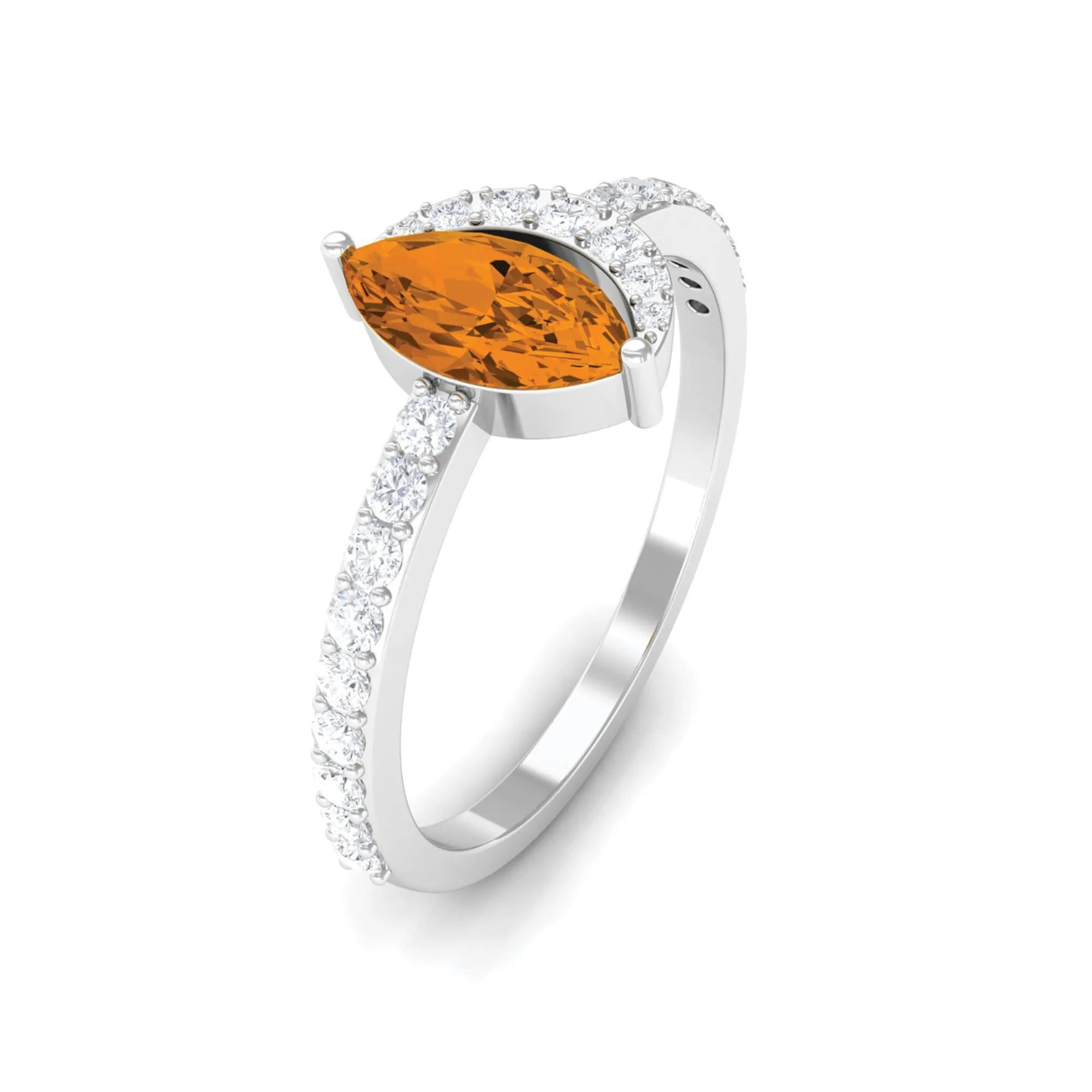 1.25 CT Marquise Cut Citrine Minimal Ring with Diamond Accent