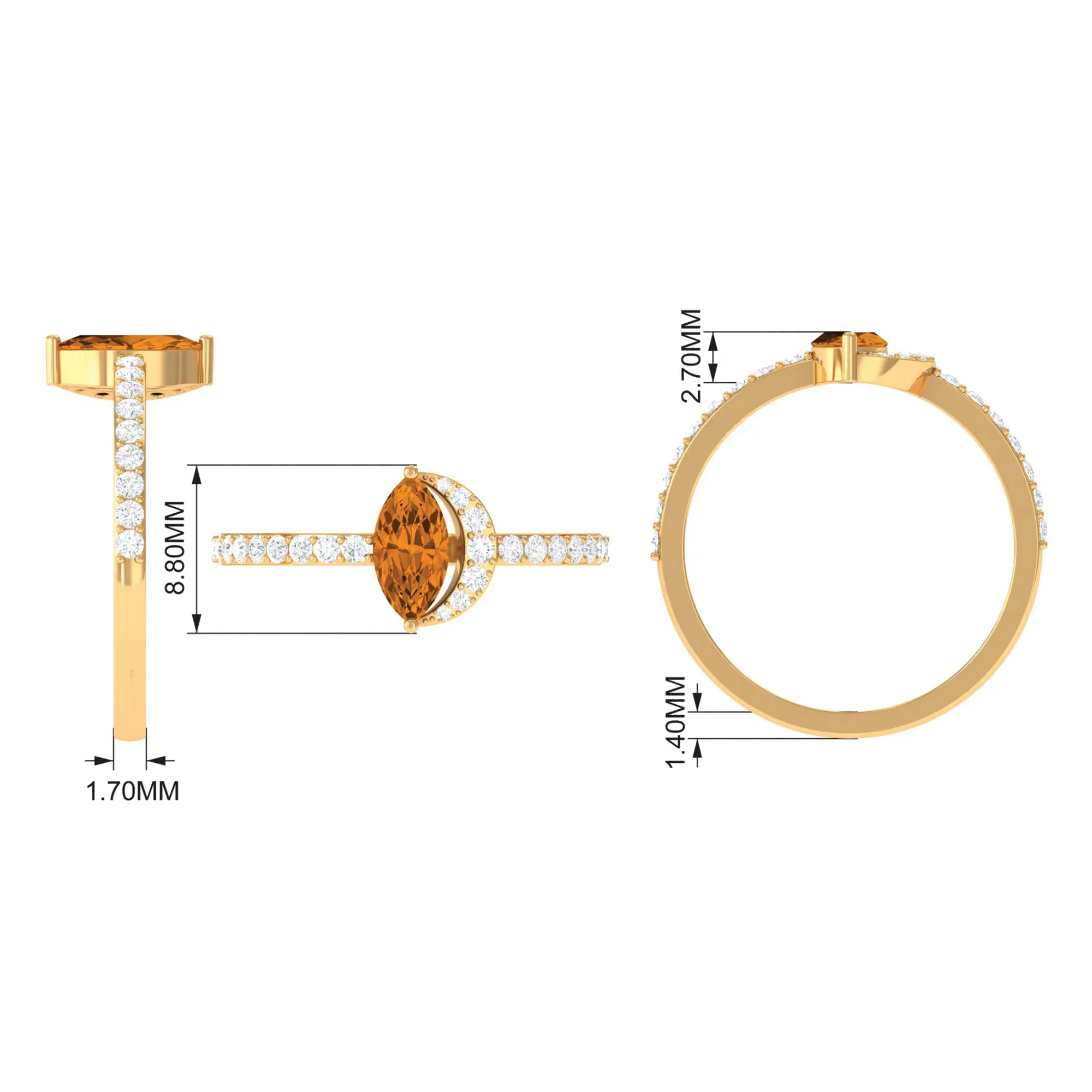 1.25 CT Marquise Cut Citrine Minimal Ring with Diamond Accent