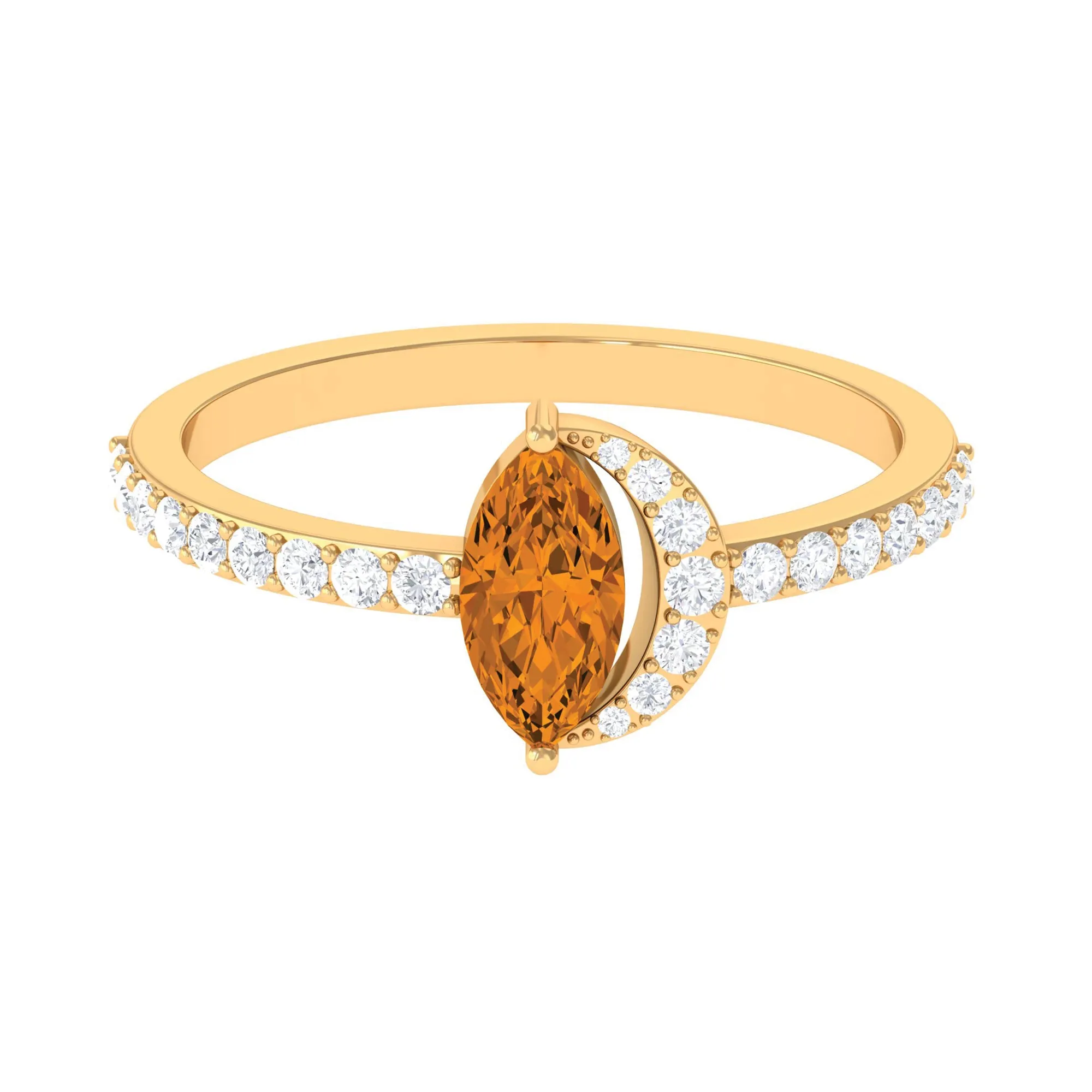 1.25 CT Marquise Cut Citrine Minimal Ring with Diamond Accent