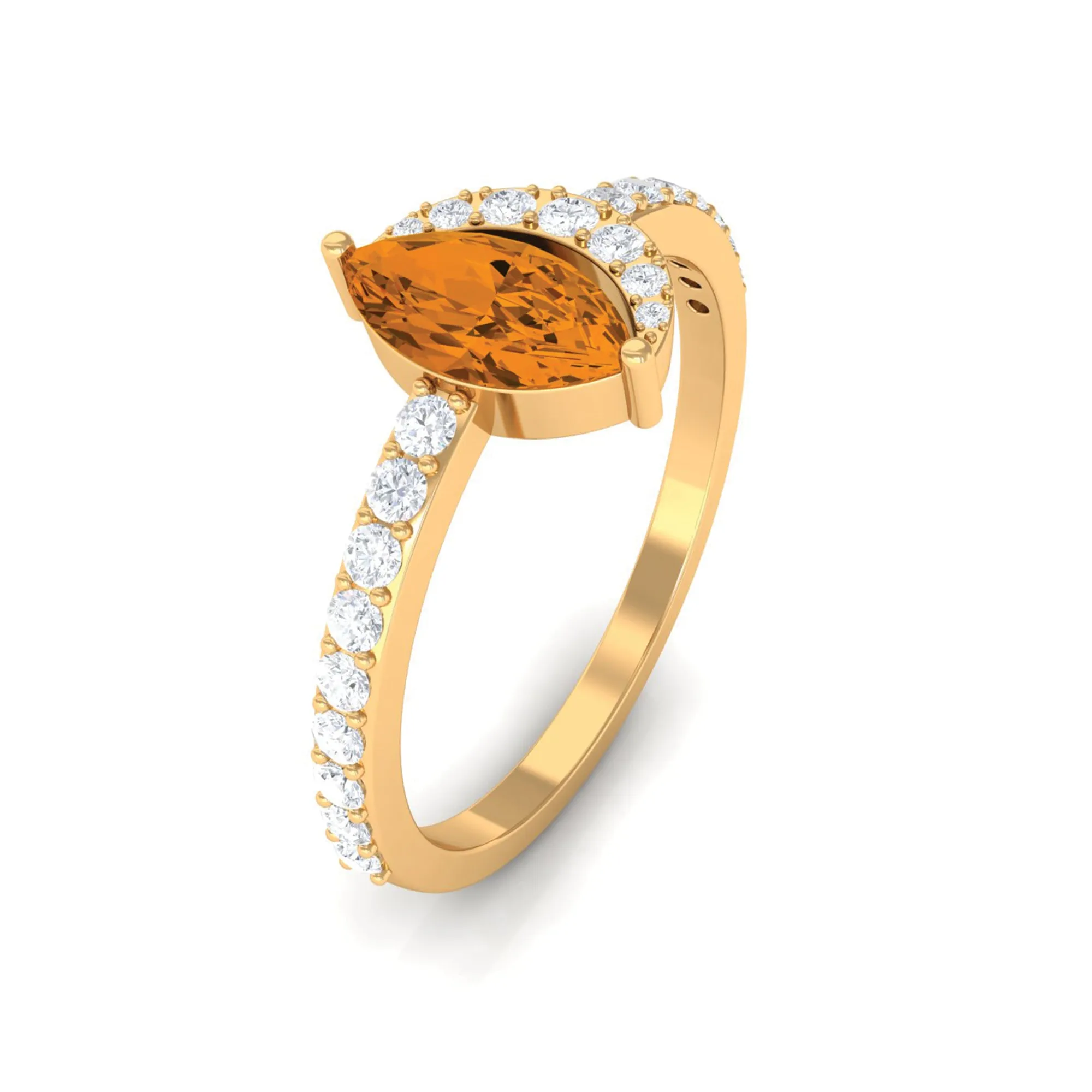 1.25 CT Marquise Cut Citrine Minimal Ring with Diamond Accent