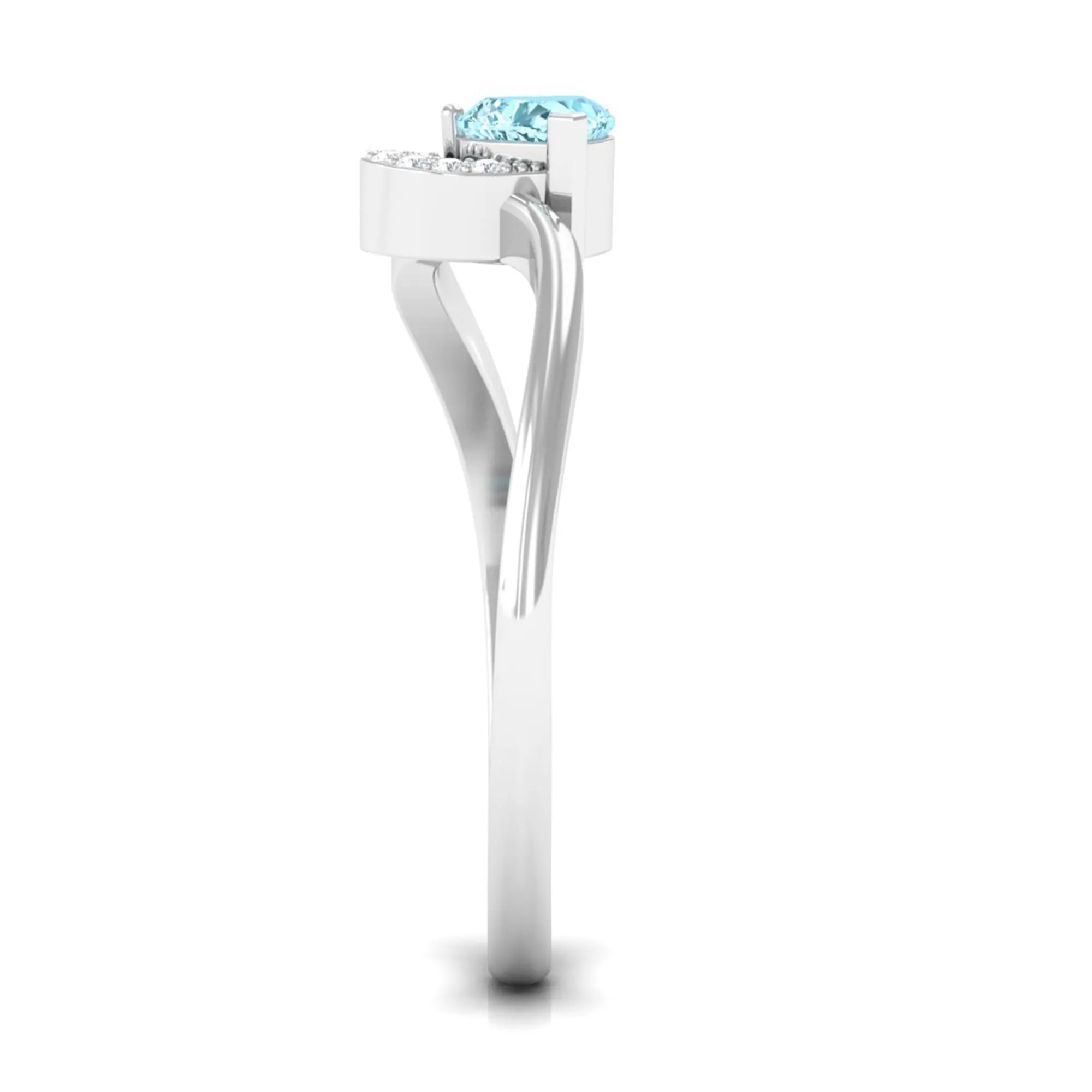 1/4 CT Aquamarine Heart Promise Ring with Diamond