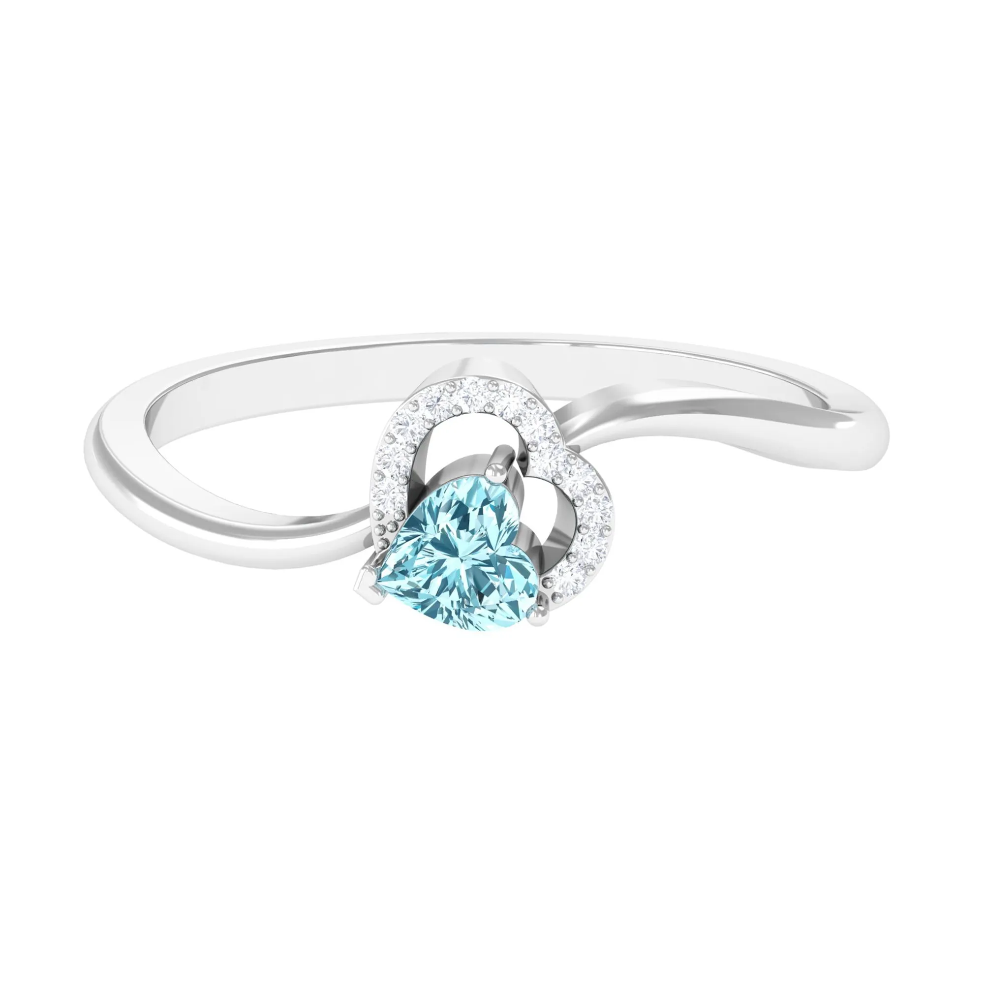 1/4 CT Aquamarine Heart Promise Ring with Diamond