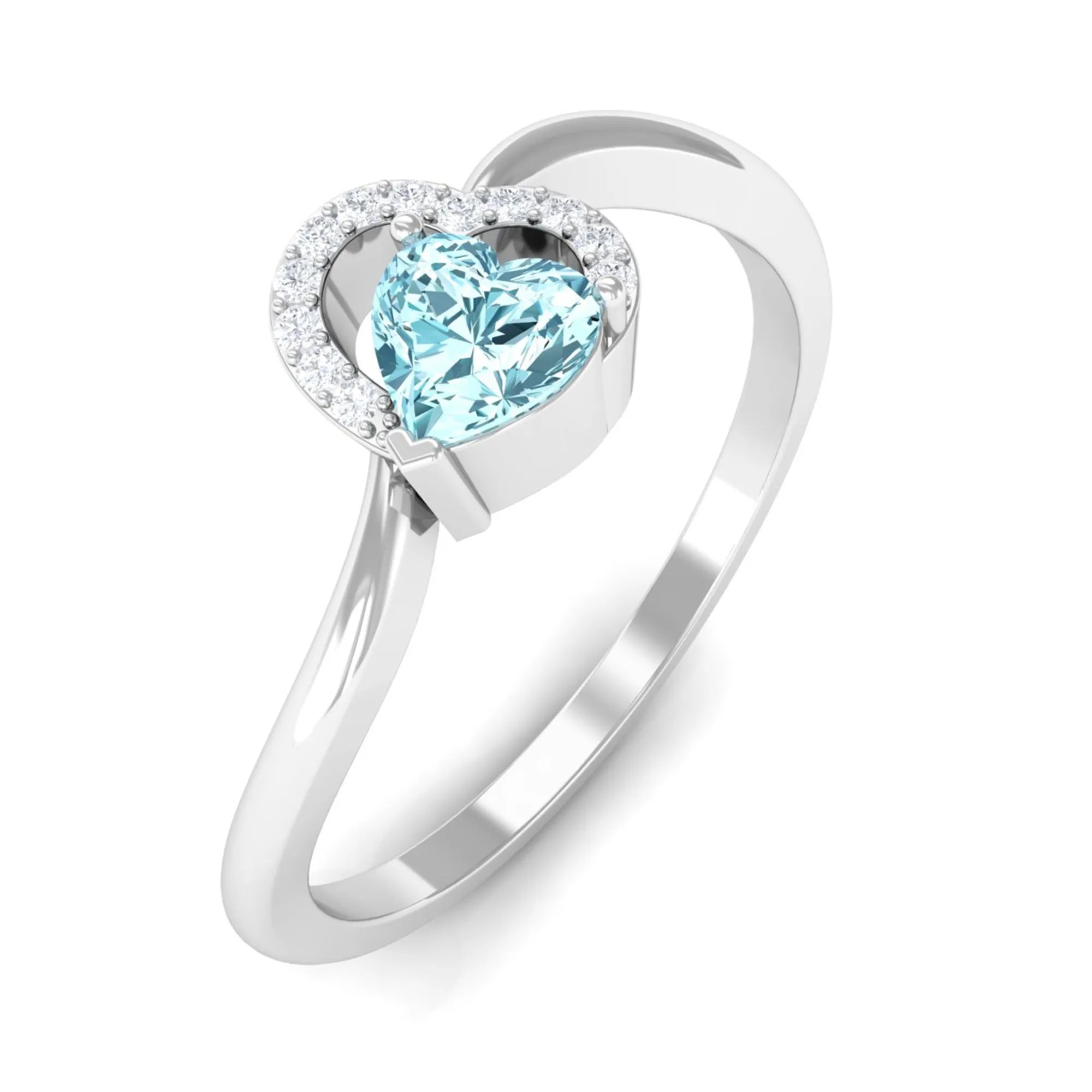 1/4 CT Aquamarine Heart Promise Ring with Diamond