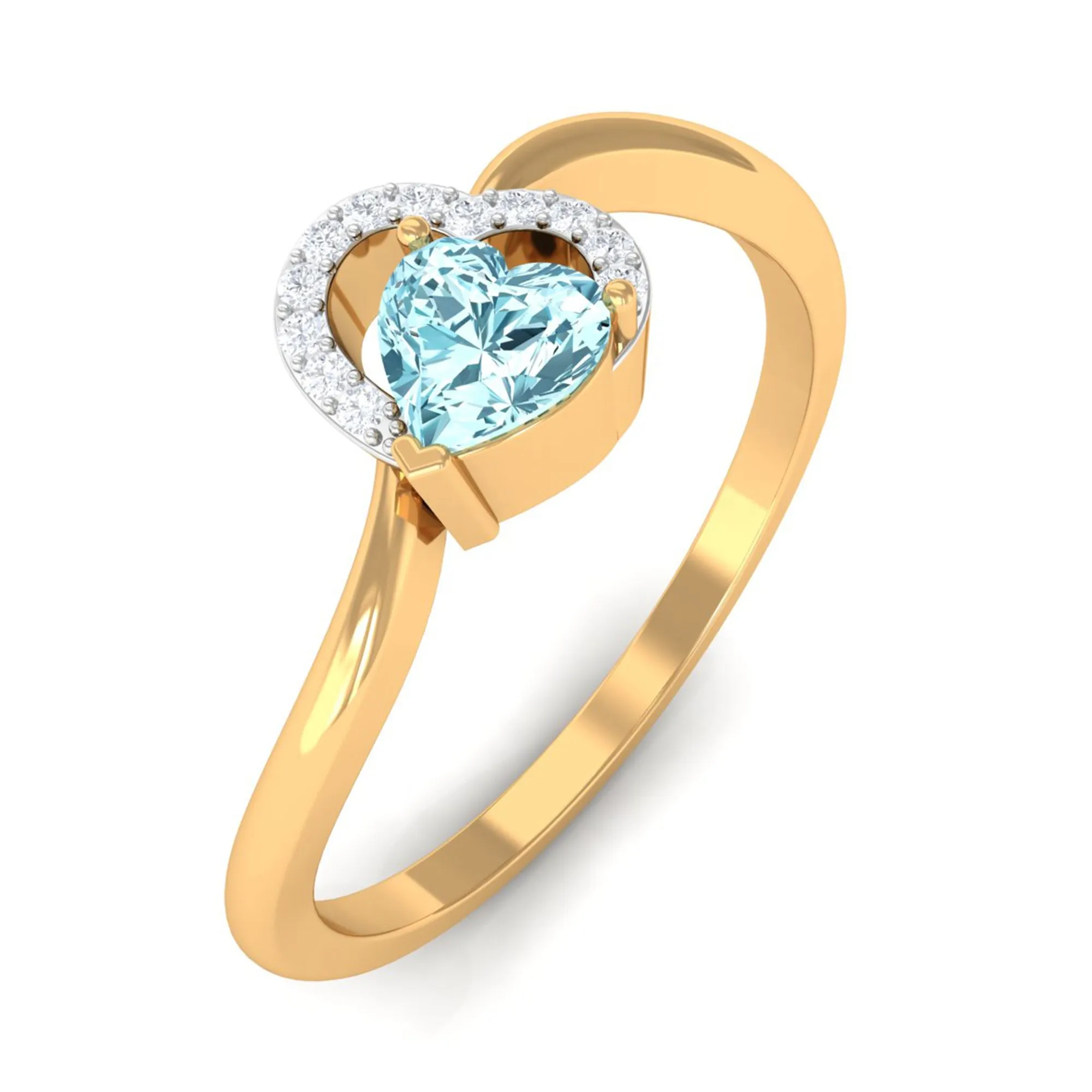 1/4 CT Aquamarine Heart Promise Ring with Diamond