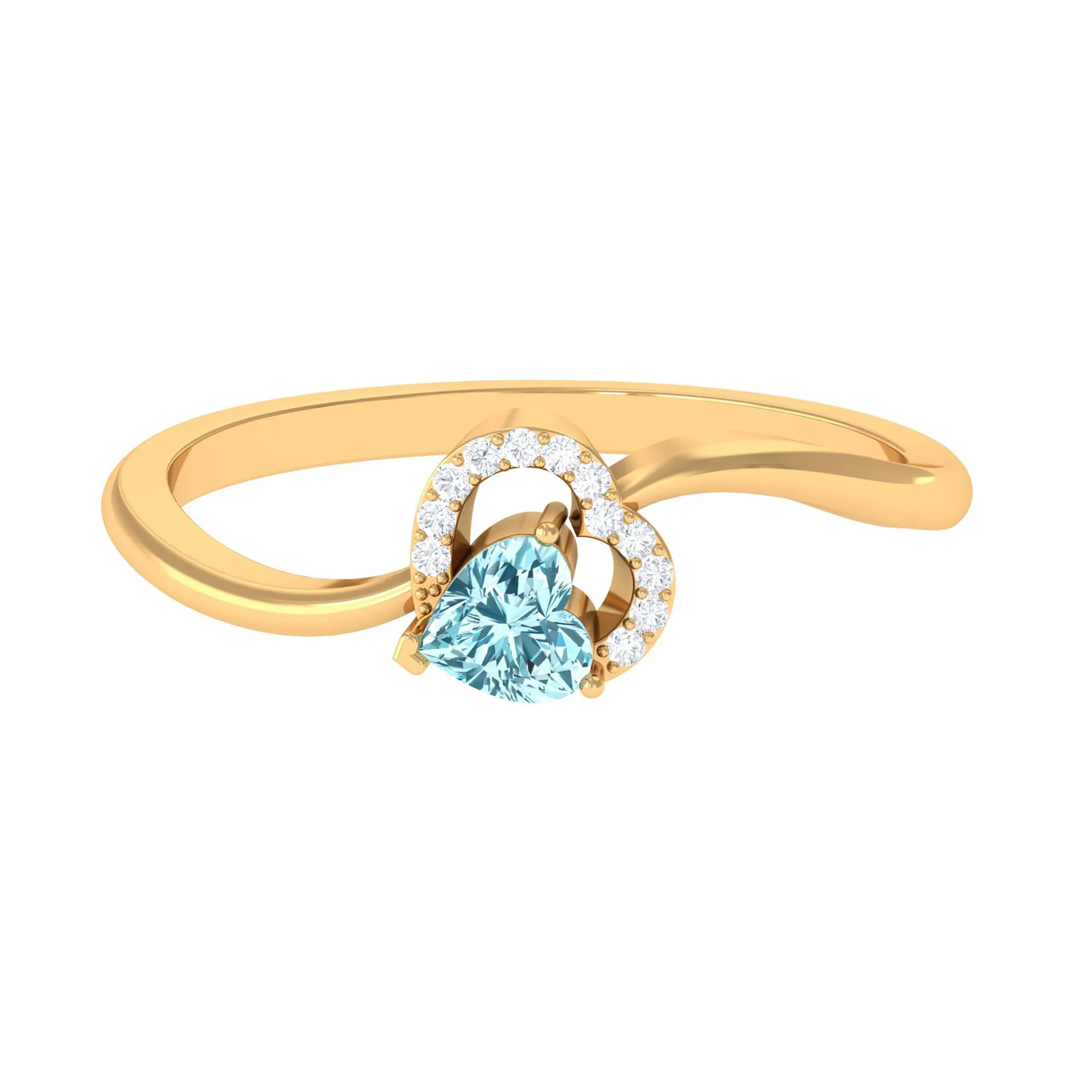 1/4 CT Aquamarine Heart Promise Ring with Diamond