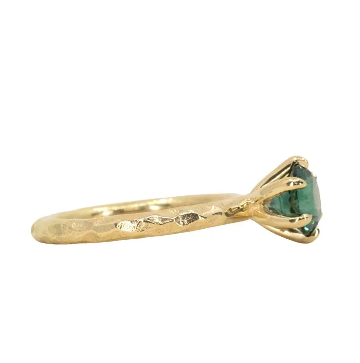 1.44ct Teal Precision Cut Montana Sapphire Evergreen Six Prong Solitaire in 18k Yellow Gold