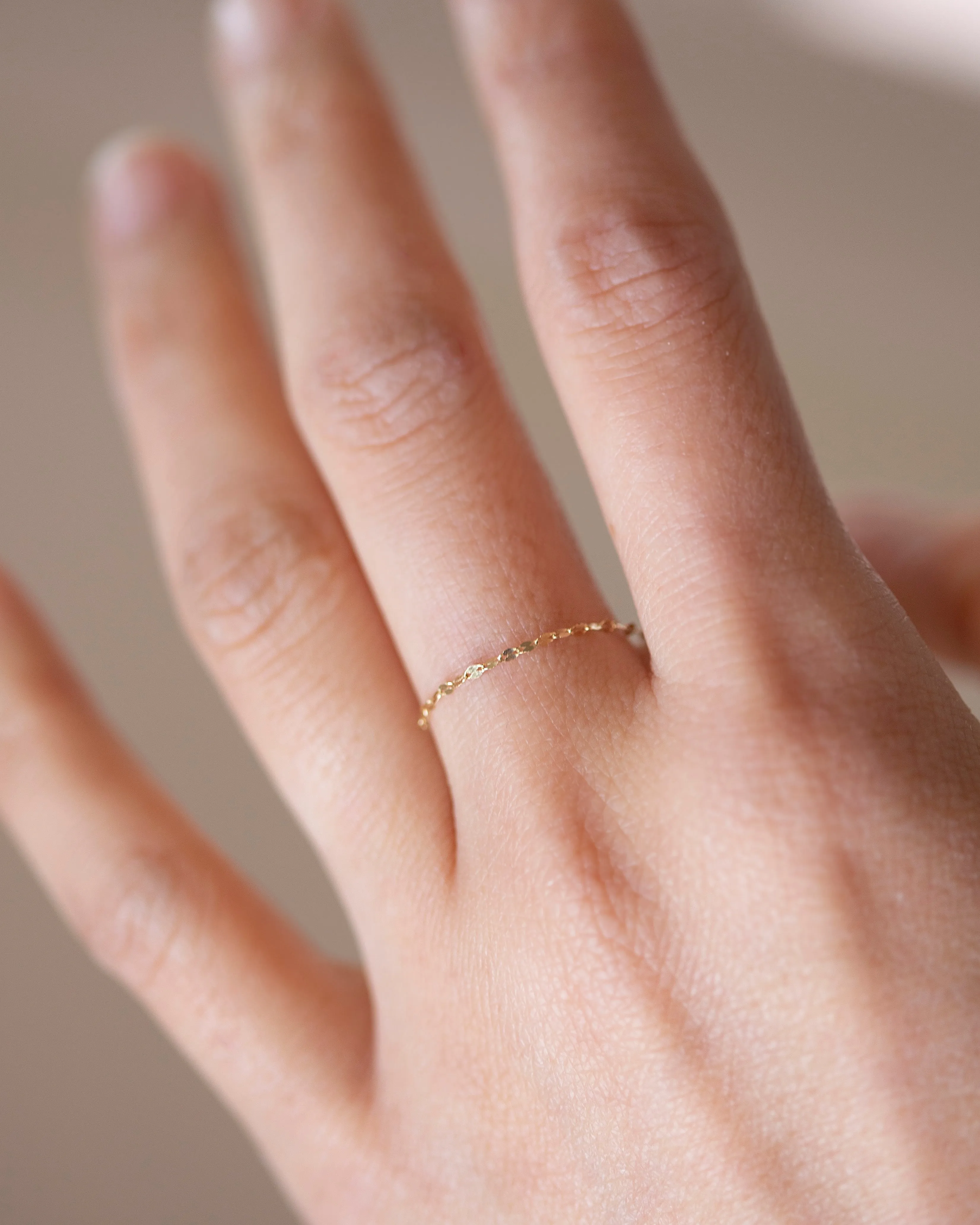 14k Dainty Dapped Chain Ring