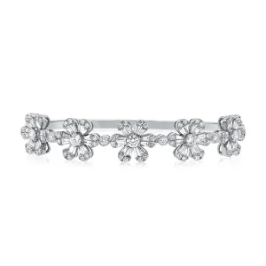 14K Gold & Diamond 5-Station Flower Bangle - 3.22ct