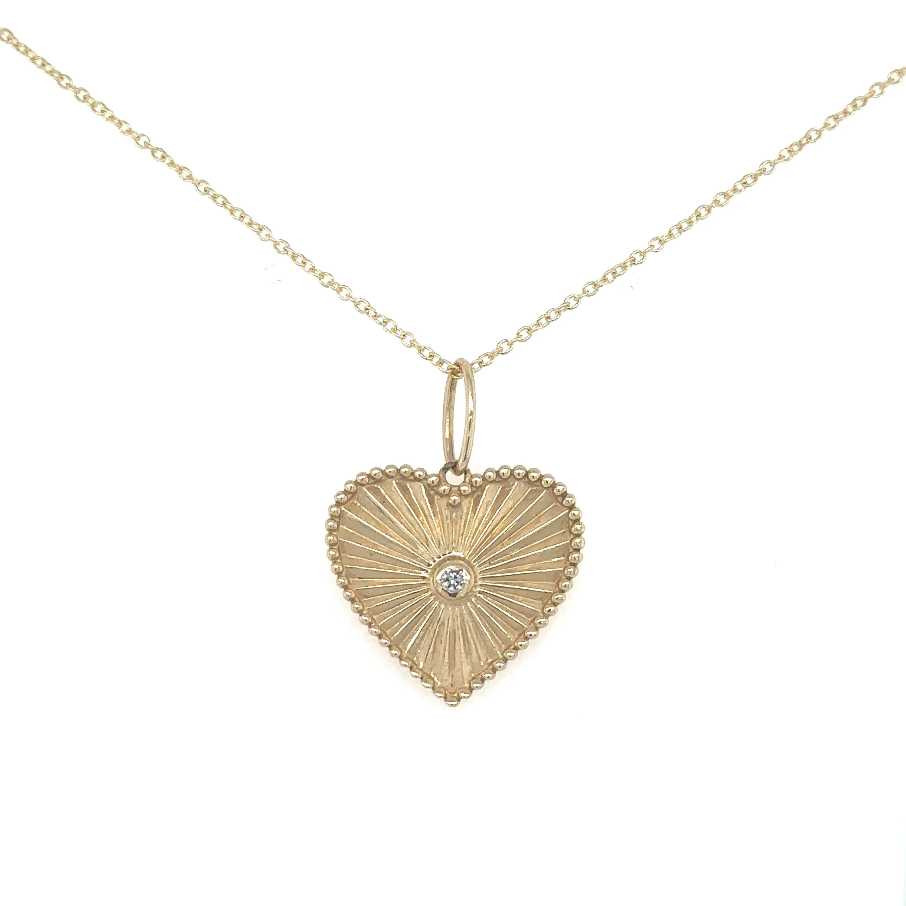 14K Gold and Diamond Fluted Heart Charm