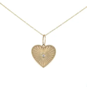 14K Gold and Diamond Fluted Heart Charm