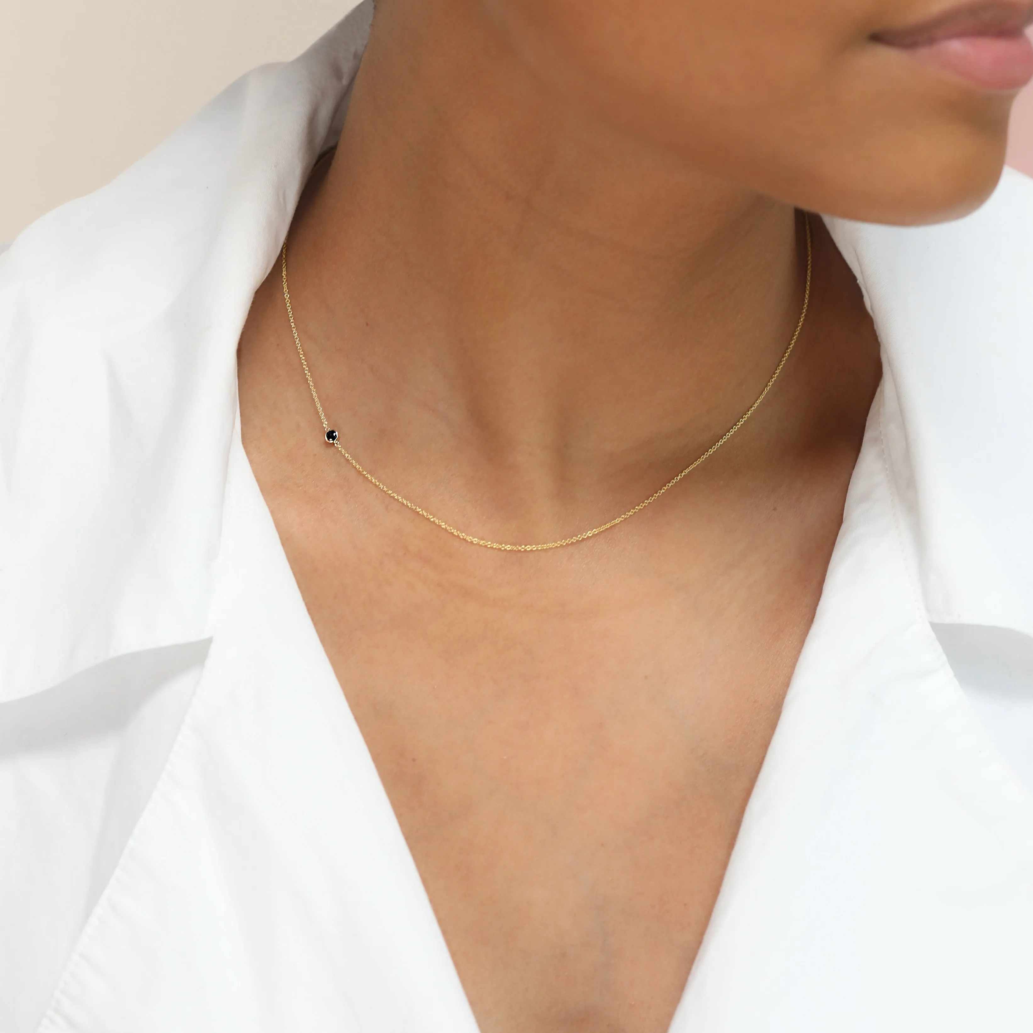 14K Gold Asymmetrical Birthstone Necklace - Onyx (August)