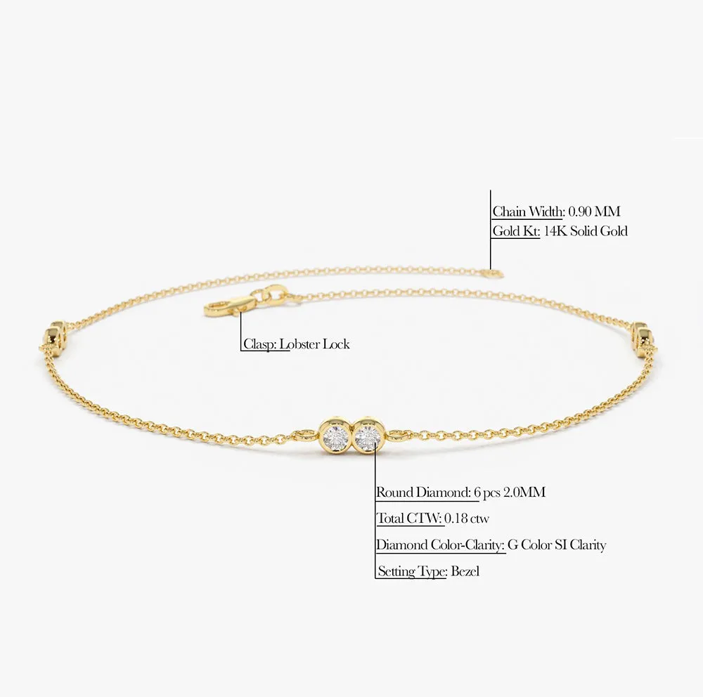 14K Gold Double Diamond Station Bracelet