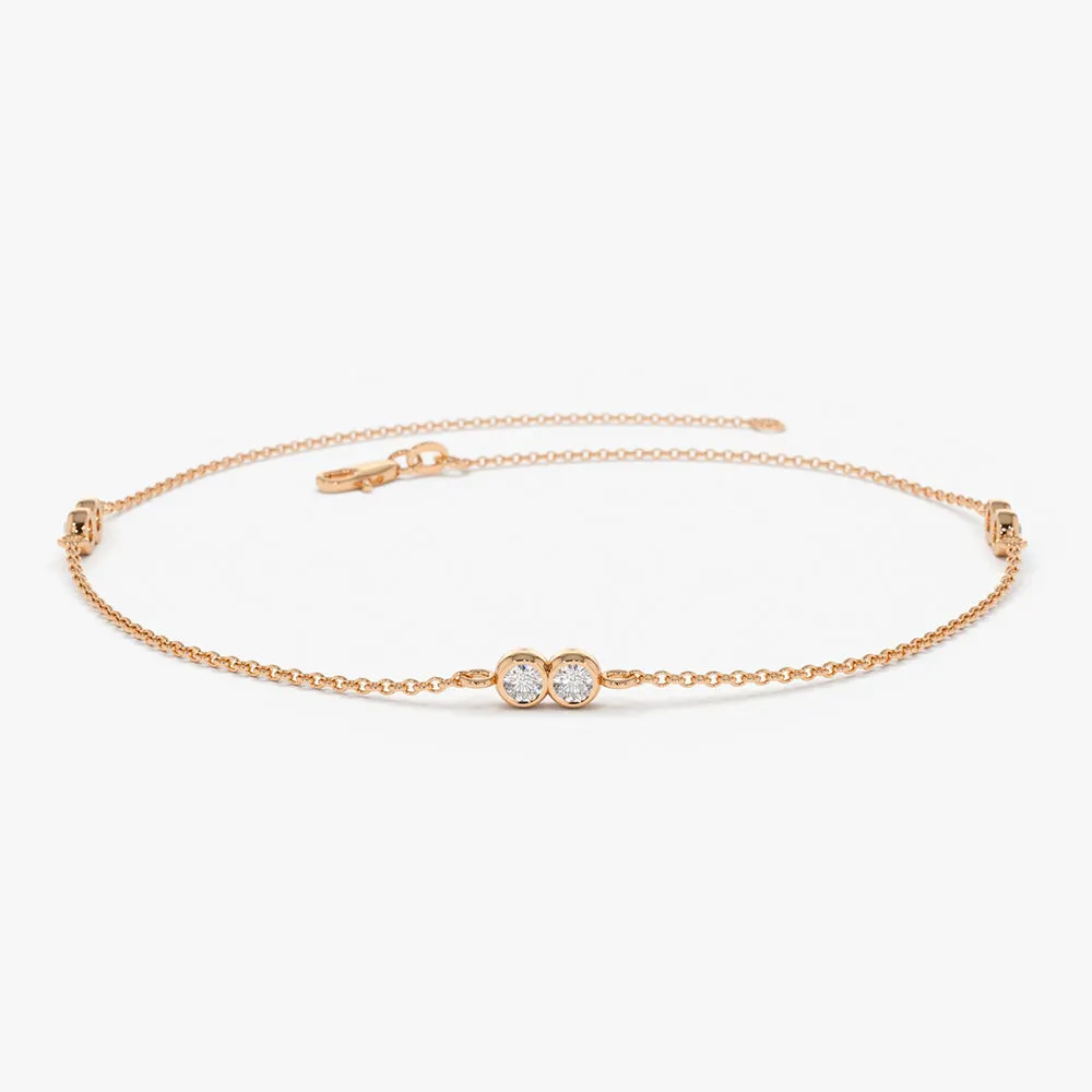 14K Gold Double Diamond Station Bracelet