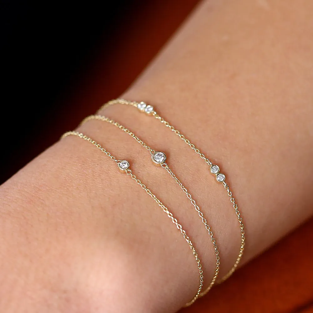 14K Gold Double Diamond Station Bracelet