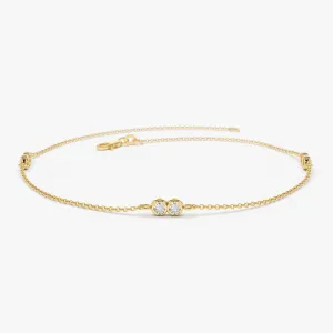 14K Gold Double Diamond Station Bracelet