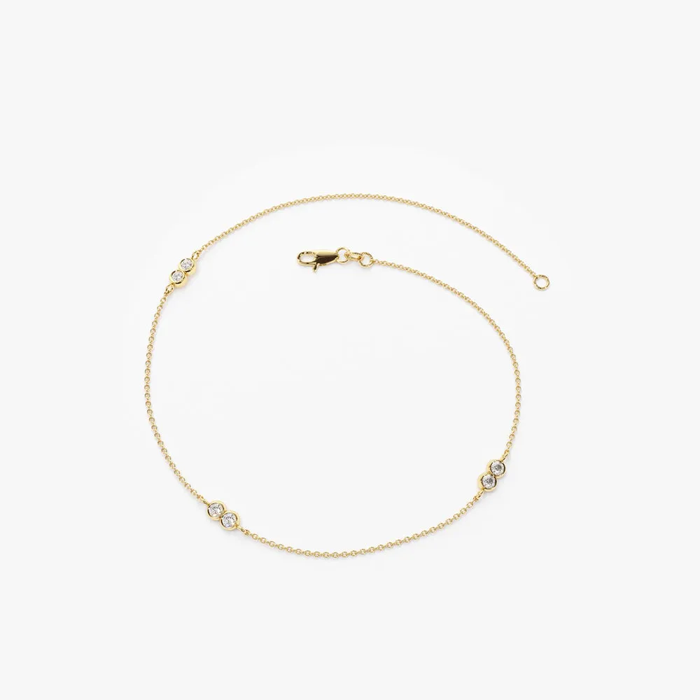 14K Gold Double Diamond Station Bracelet