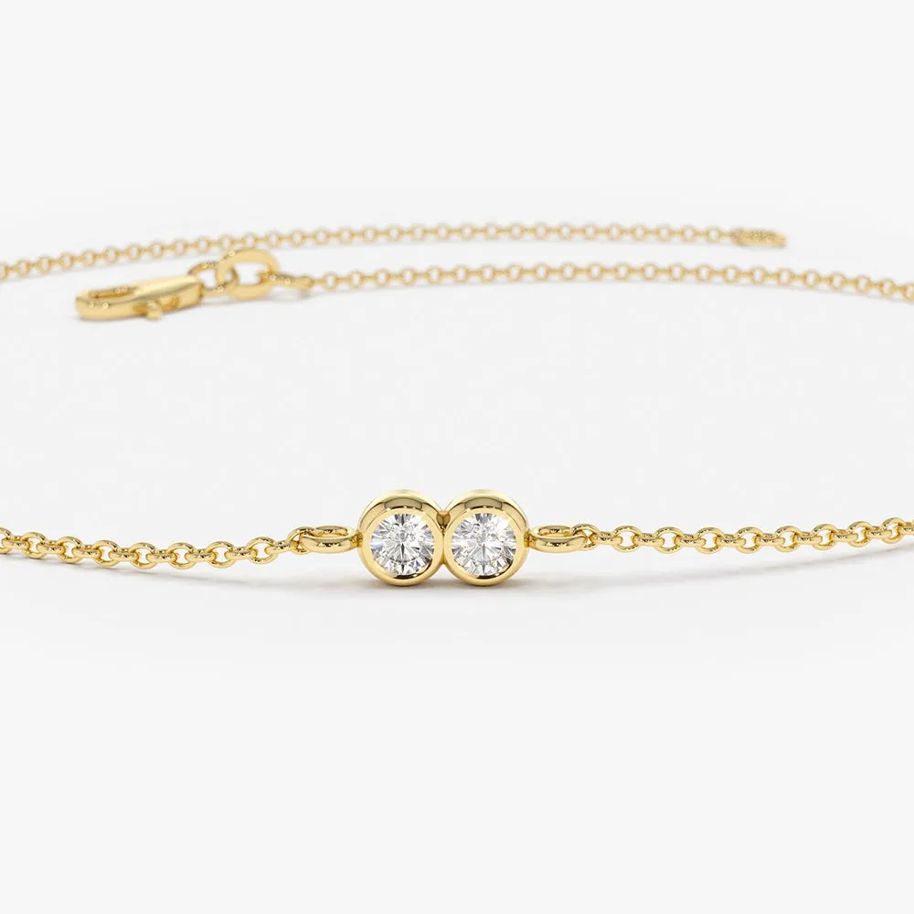 14K Gold Double Diamond Station Bracelet