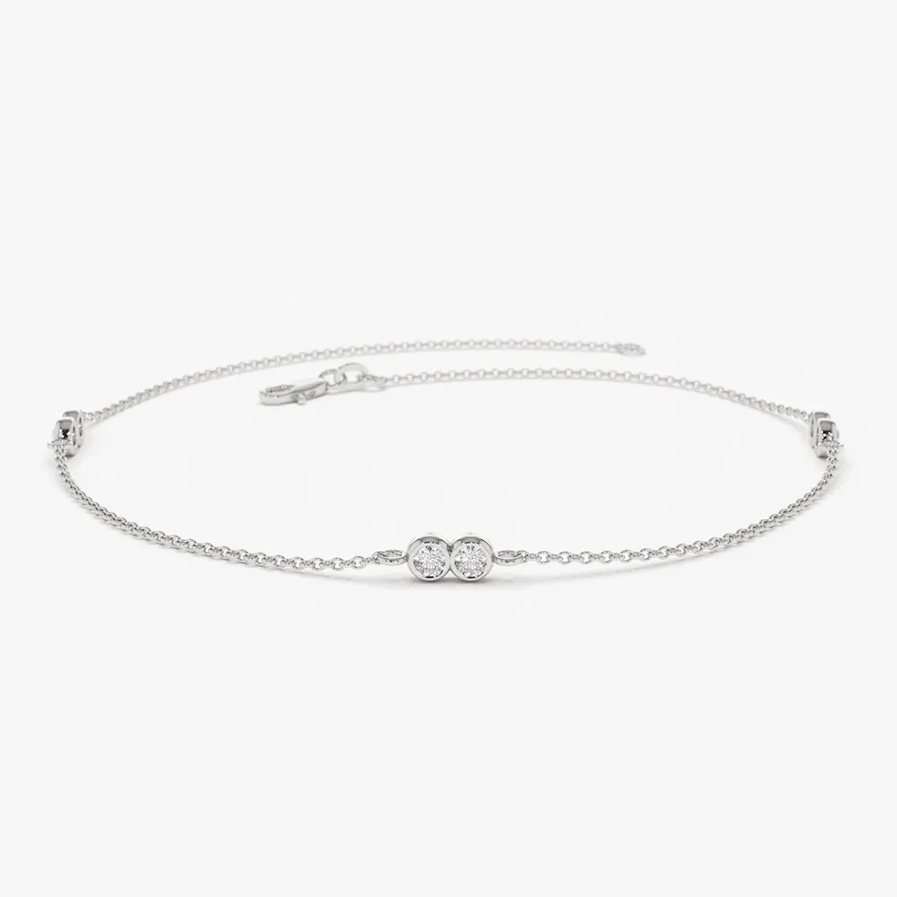 14K Gold Double Diamond Station Bracelet