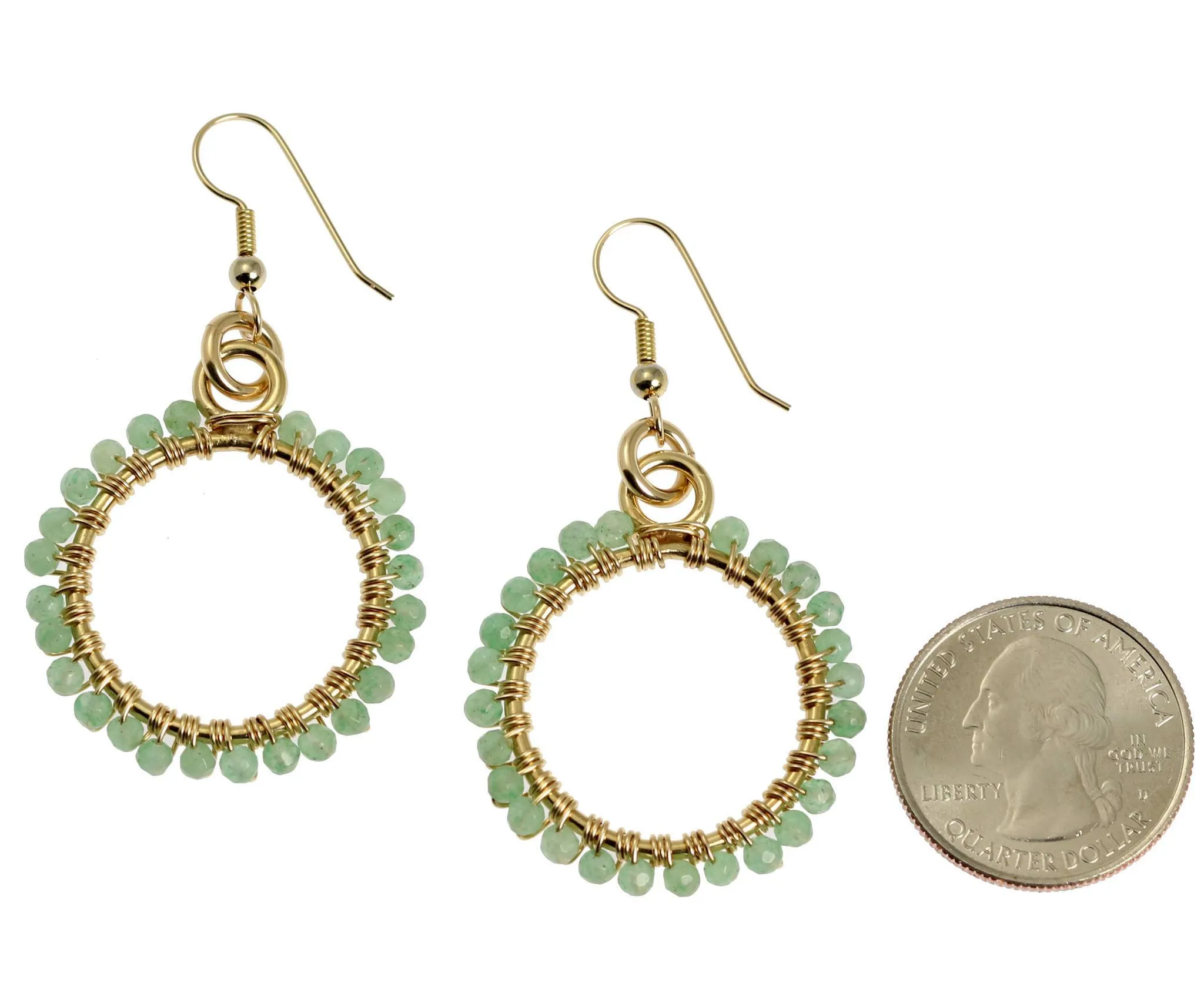 14K Gold-filled Wire Wrapped Hoop Earrings with Aquamarine Gemstones