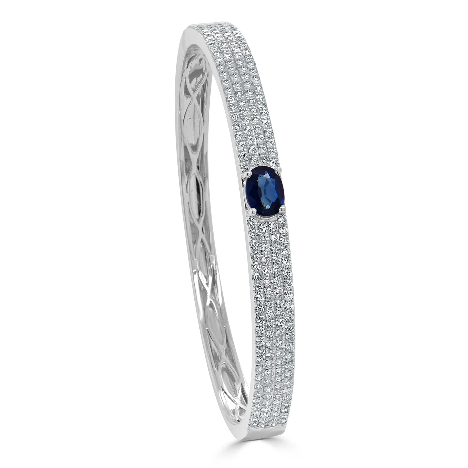 14k Gold Oval Sapphire & Diamond Pave Bangle