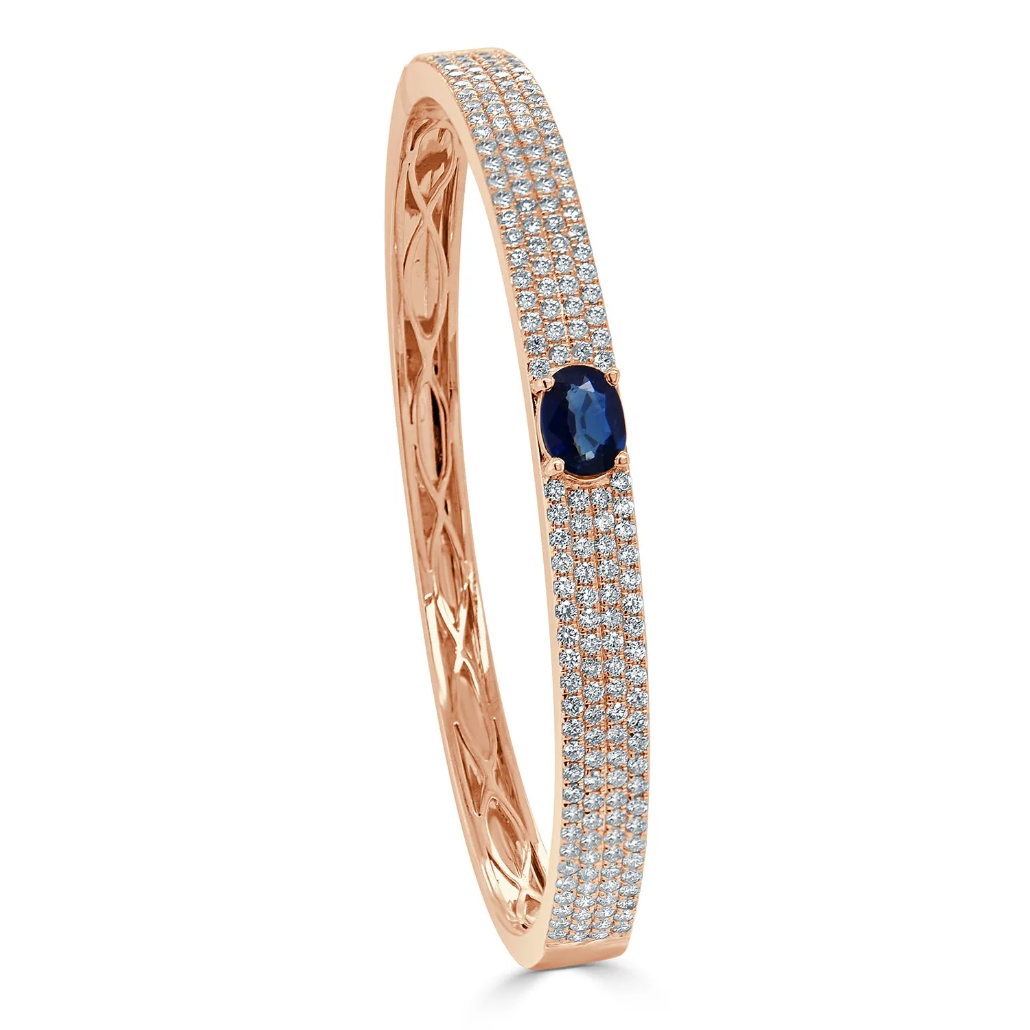 14k Gold Oval Sapphire & Diamond Pave Bangle