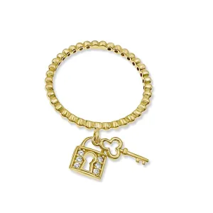 14k Gold Stackable Key Lock Ring Women Band Size 7.75