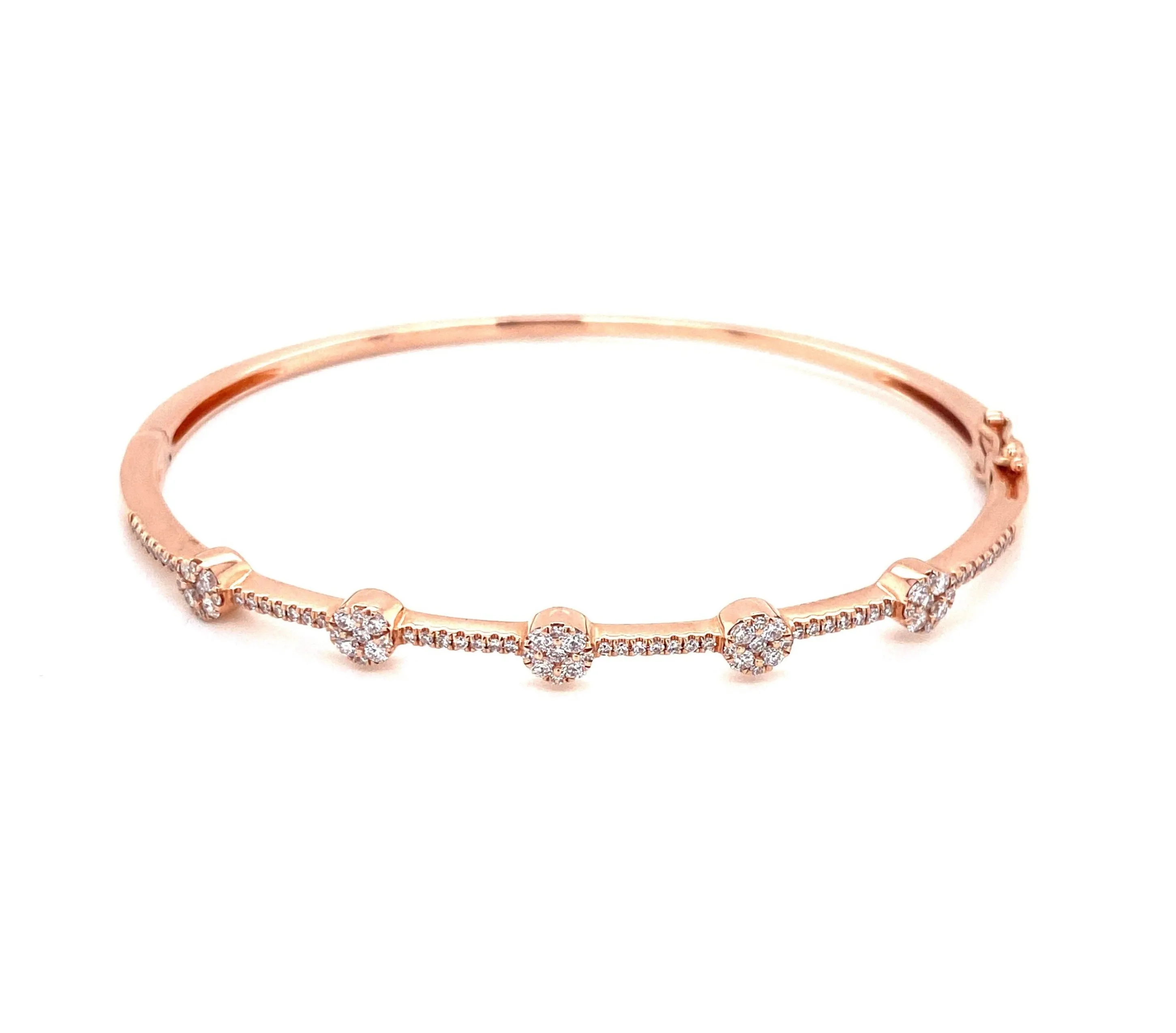 14K Rose Gold Diamond Cluster Station Bangle