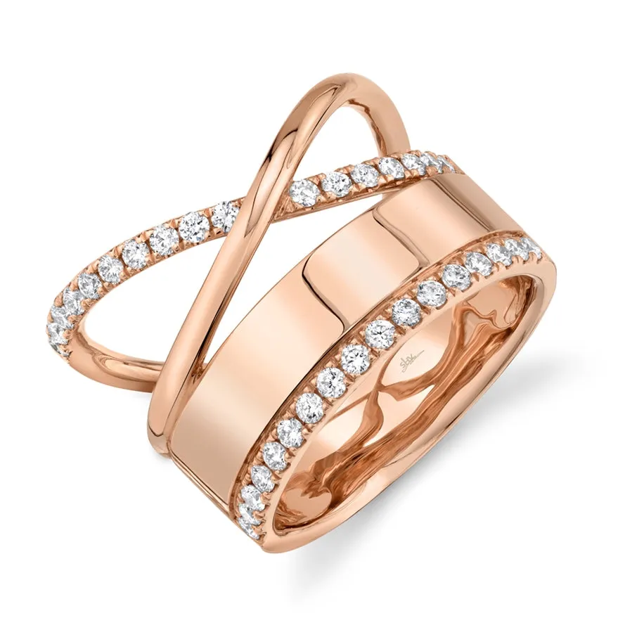 14K Rose Gold Diamond Polished Crossover Ring