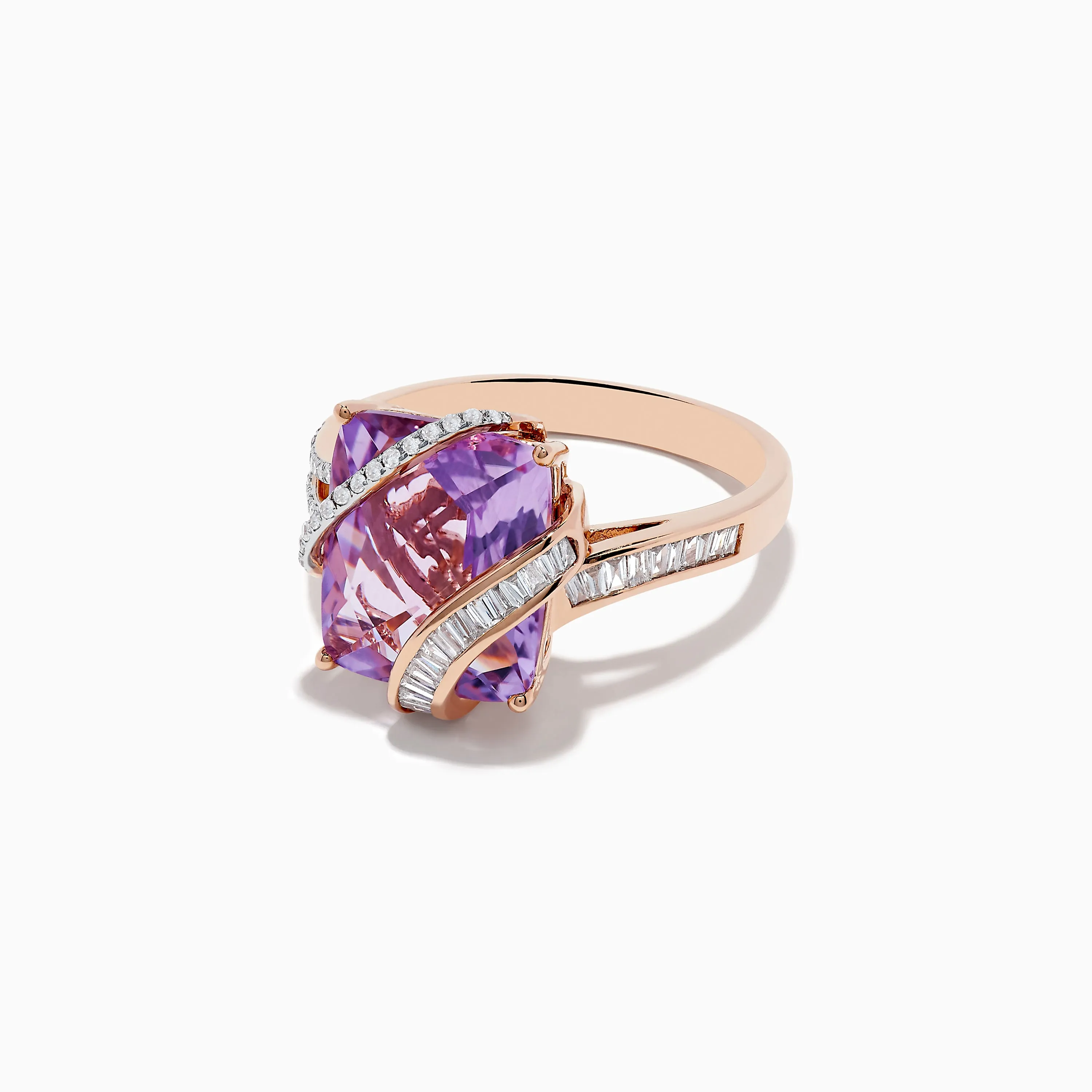 14K Rose Gold Pink Amethyst and Diamond Ring