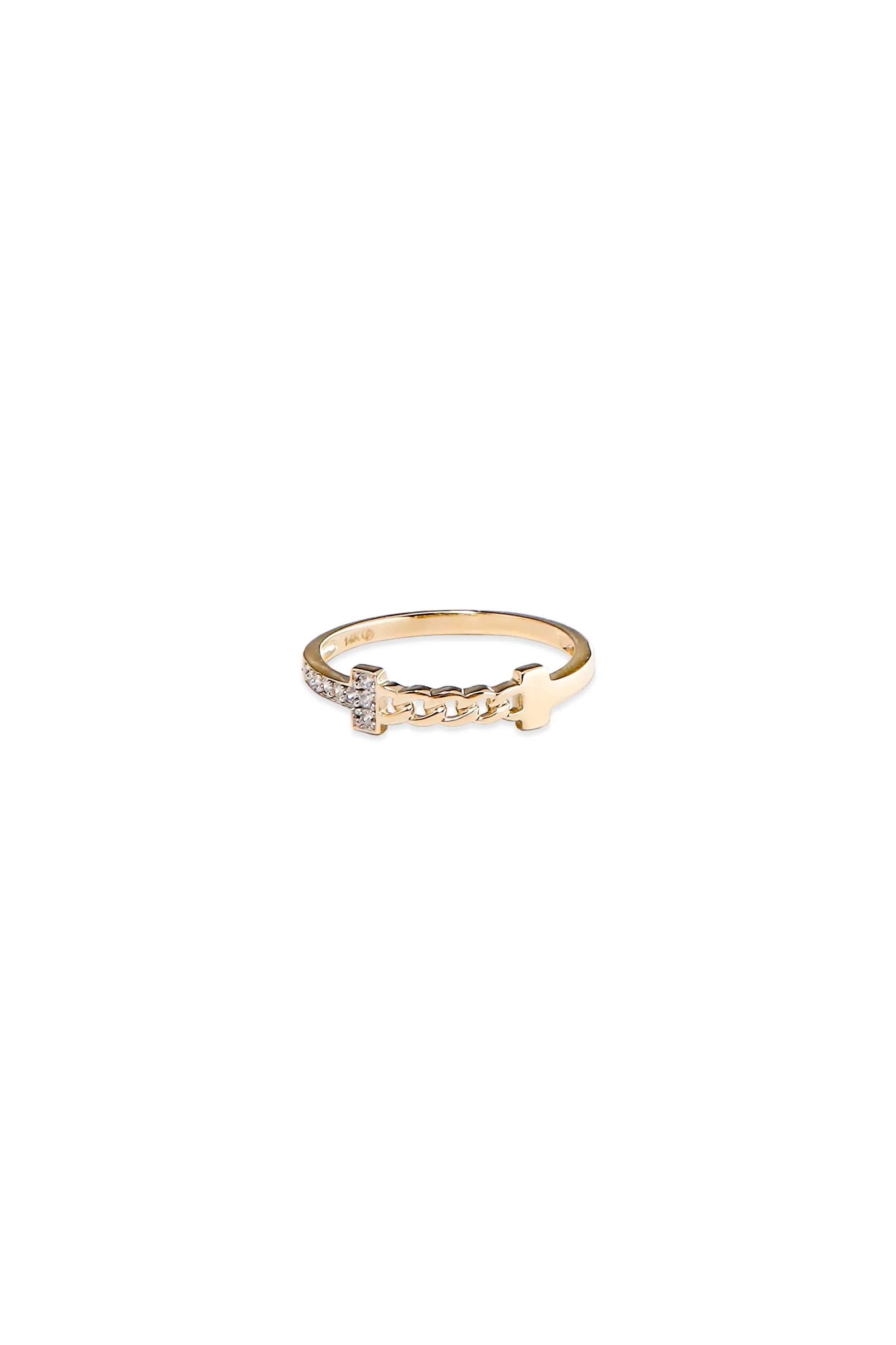 14K Solid Gold Lab Create Stone T Chain Link Stackable Ring