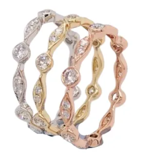 14K Tri-color Stack Diamond Band