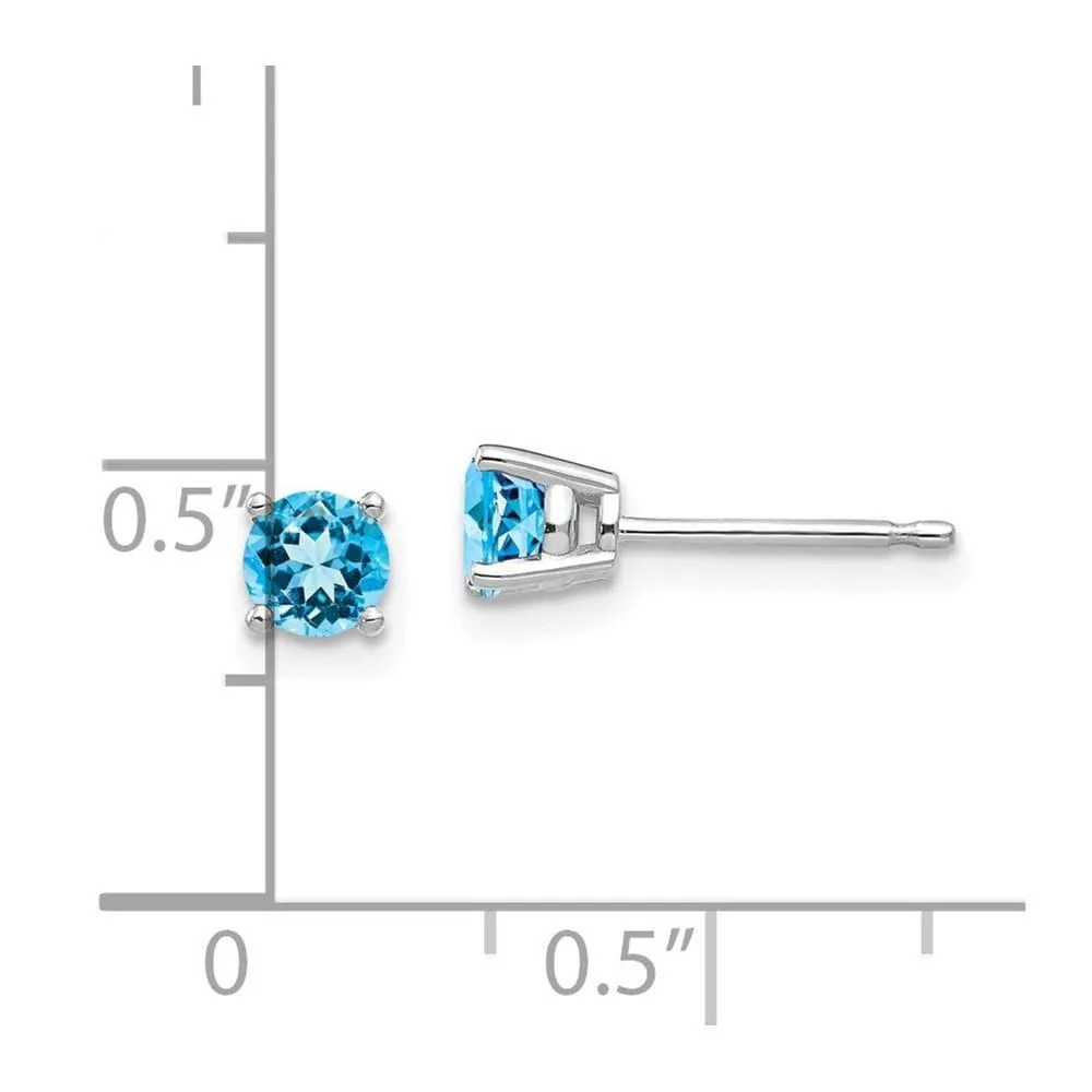 14k White Gold 4mm Blue Topaz Earrings