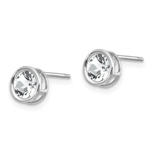 14k White Gold 5mm Round White Topaz Bezel Set Earrings