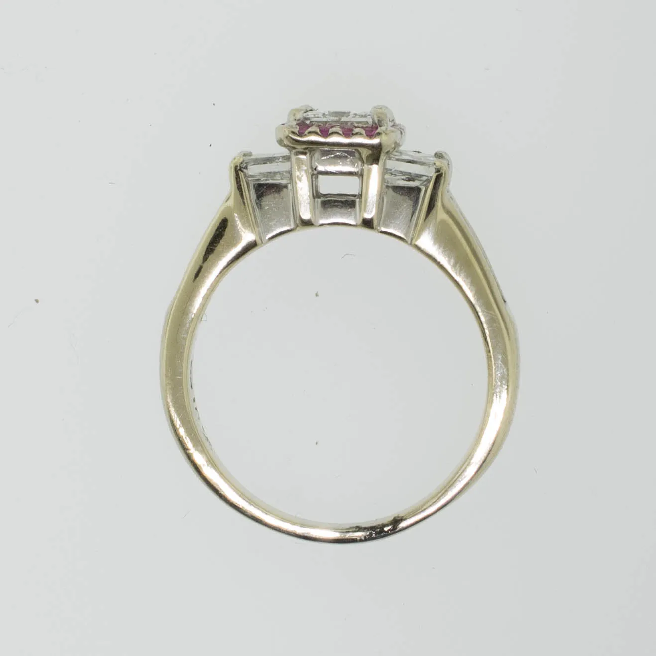 14K White Gold Diamond Ring with Ruby Halo Size 7 Preowned Jewelry