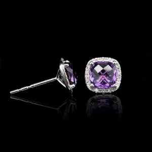 14K White Gold Estate Amethyst and Diamond Earrings